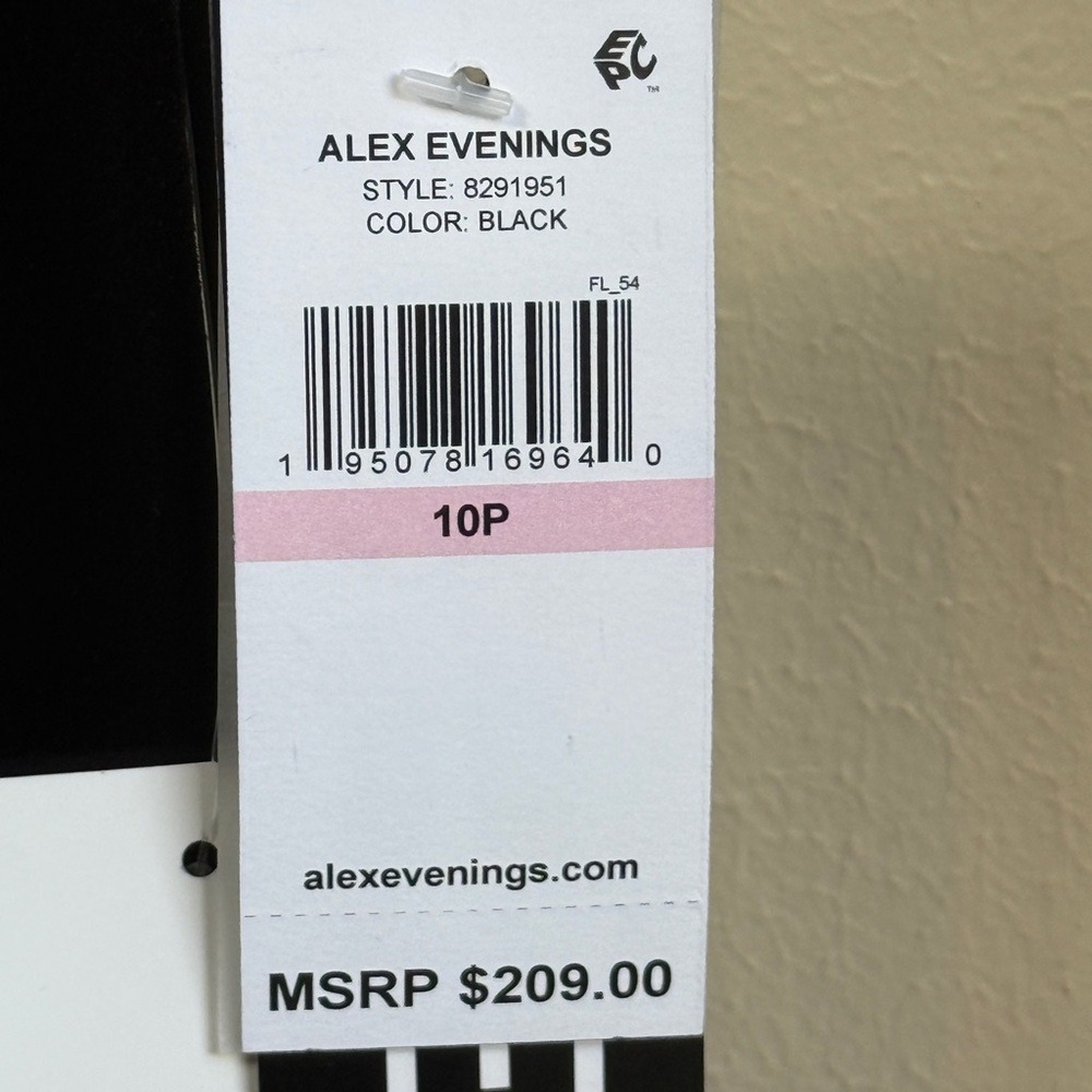 Alex Evenings Women's Black Velvet Mesh Illusion Sleeves & Side Ruching, 10P - Picture 9 of 10